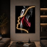 Tablou Decorativ cu Iluminare LED Silueta in Rosu,60 x 80 cm,24W,Lumina Neutra,Aliaj de Aluminiu si MDF