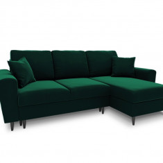 Coltar extensibil reversibil 4 locuri, Moghan, Micadoni Home, BL, 241x145x88 cm, catifea, verde bottle