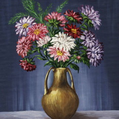 Tablou canvas Flori multicolore, vaza lut, pictura, buchet, 50 x 75 cm