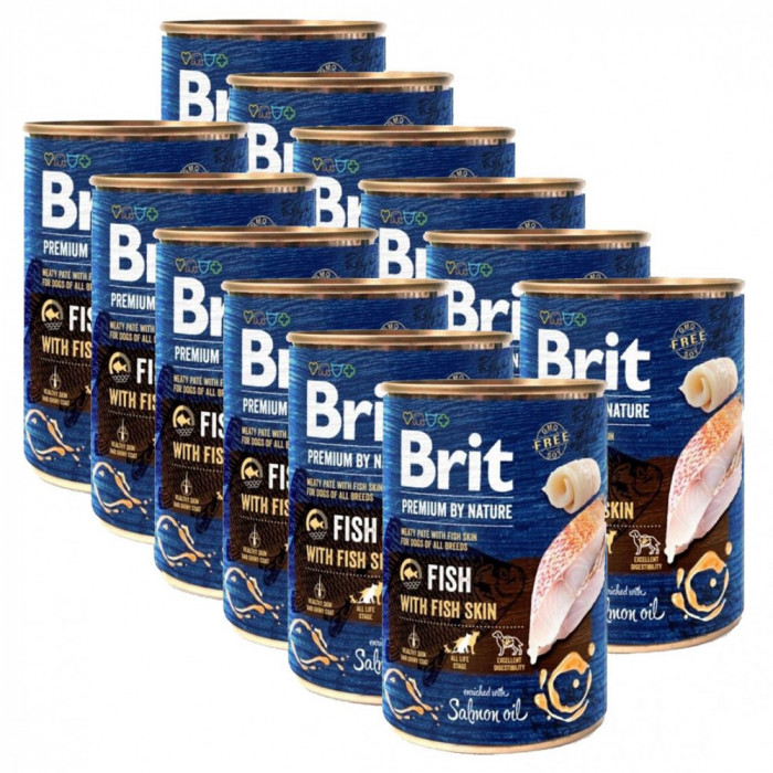 Brit premium by Nature Conservă cu pește &amp;amp; piele de pește 12 x 400 g