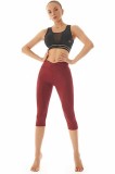 Pantaloni de fitness pentru femei, cu talie inalta, fara cusaturi, subtiri, visinii marimea M, lungime 3/4 Visiniu M INTL