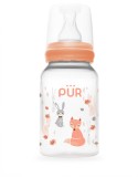 Biberon cu desen piersica 0-3 luni, 125ml, PUR