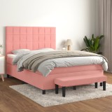 Cumpara ieftin Pat box spring cu saltea, roz, 140x200 cm, catifea