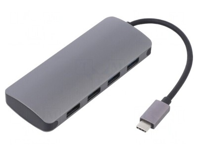 Adaptor USB 3.1 cu 4 Porturi USB A și USB C, 0.2m, Gri foto