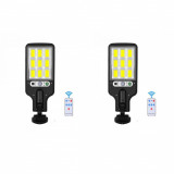 Cumpara ieftin Set 2 Lampi Solare de Perete cu 108 LED-uri COB, 20W, 3 Moduri de Functionare, Telecomanda, Senzor de Miscare, IPF