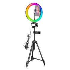 Lampa profesionala Neewer RGB 26 cm diametru, 30 moduri de iluminare, suport telefon si trepied 138 cm inclus foto
