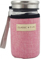 Recipient sticla in sac textil colorat roz foto
