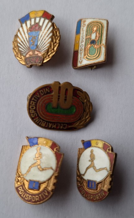 Competitii sportive - Lot 5 bucati - insigna sport anii 1970 - RSR