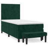 Cumpara ieftin Pat box spring cu saltea, verde inchis, 90x200 cm, catifea