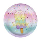 Farfurii de Petrecere din Carton, Pastelate, cu Model Inghetata si Folie Aurie, &Oslash;18cm, Set 6 buc, CMCLASS