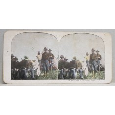 SOLDATI AMERICANI IN CAMP LA SANTIAGO , CUBA , FOTOGRAFIE STEREOSCOPICA , POLICROMA, PE CARTON , PRIMUL RAZBOI MONDIAL