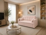 Canapea extensibila 2 locuri 140x77x90 cm Tapitata Stofa Roz Model One (cod AF25085)