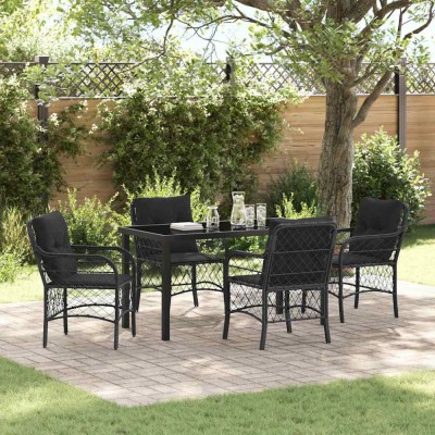 vidaXL Set de masă pentru grădină cu pernă 5 pcs Negru Rattan poli 3380206 foto