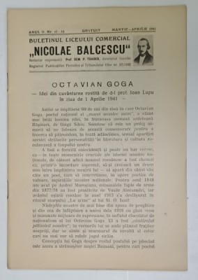 BULETINUL LICEULUI COMERCIAL &amp;#039; NICOLAE BALCESCU &amp;#039; , BUCURESTI , NR.11-12 , 1941 foto