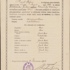 HST 25S Testimoniu 1914 semnat olograf Eusebiu Rosca Seminarul Andreian