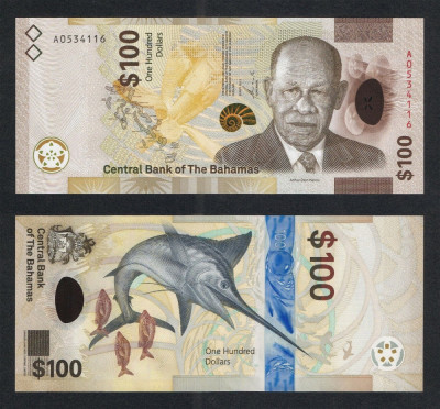 BAHAMAS █ bancnota █ 100 Dollars █ 2021 █ P-82 █ UNC █ necirculata foto