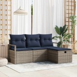 vidaXL Set de canapea cu pernă Manual 4 pcs Gri și bleumarin poliratan 3359154