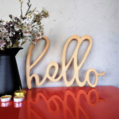 Decoratiune de perete, Hello, 42x1.8x30 cm, Placaj , Maro