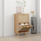 VidaXL Pantofar, maro, 52x25x80 cm, lemn prelucrat și ratan natural
