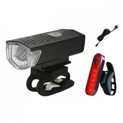 Set 2 lampi LED pentru bicicleta fata/spate, 3 moduri de iluminare, incarcare USB, 300 lm foto