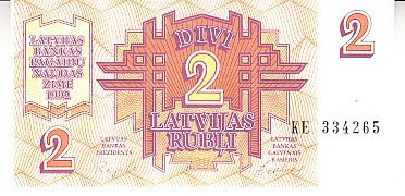 M1 - Bancnota foarte veche - Letonia - 2 ruble - 1992 foto