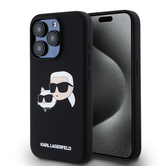 Husa pentru iPhone 15 Pro - Karl Lagerfeld Silicone MagSafe (KLHMP15LSKCHPPLK) - Karl&amp;Choupette Head
