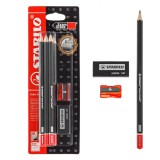 Set Creioane Stabilo Exam Grade, 2B, Negru, 8 Bucăți, Cu Radieră și Ascuțitoare
