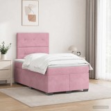 Cumpara ieftin Pat boxspring cu saltea cu benzi LED Roz 120 x 200 cm Catifea