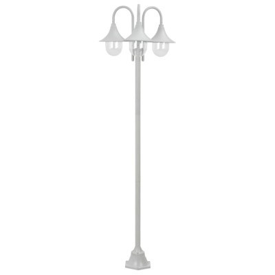 vidaXL St&amp;acirc;lp iluminare grădină, E27, 220 cm, aluminiu, 3 lămpi, alb foto