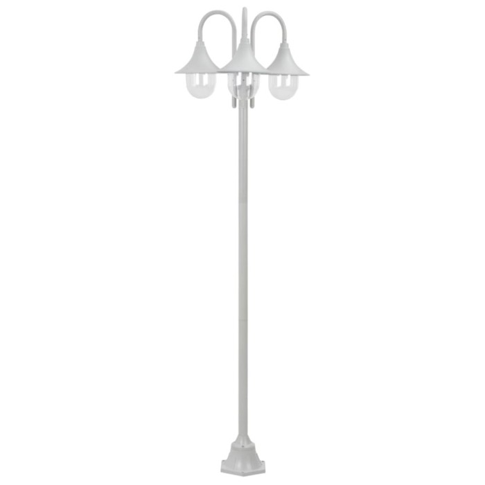 vidaXL St&acirc;lp iluminare grădină, E27, 220 cm, aluminiu, 3 lămpi, alb