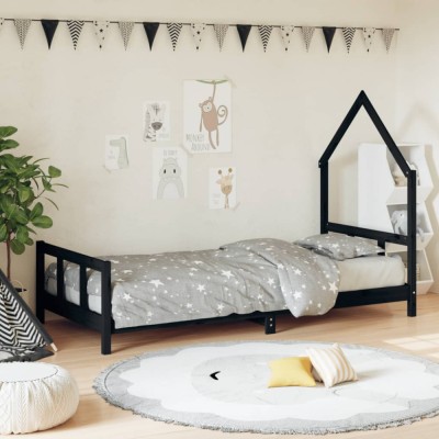 vidaXL Cadru de pat pentru copii, negru, 90x190 cm, lemn masiv de pin 834563 foto