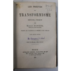 LES PREUVES DU TRANSFORMISME par ERNEST HAECKEL , 1882