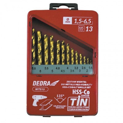 Burghiu pentru metal, HSS + cobalt + TiN, 135&amp;deg;, set 13 buc, Dedra foto