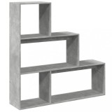 Biblioteca/separator 3 niveluri gri beton 123x29x123 cm lemn