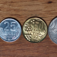 Moldova -set de colectie- 1 ban 2004 + 25 50 bani + 1 leu 2008 - 2020 aUNC/UNC