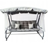 Balansoar de gradina 3 locuri, tip pat, cu plasa tantari si perne, gri