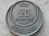 TUNISIA-20 FRANCS 1950, Africa, Cupru-Nichel