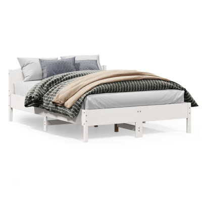 vidaXL Cadru de pat cu tăblie, alb, 150x200 cm lemn masiv pin foto