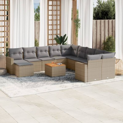 vidaXL Set canapele de grădină, 12 piese, cu perne, bej, poliratan 3256752 foto