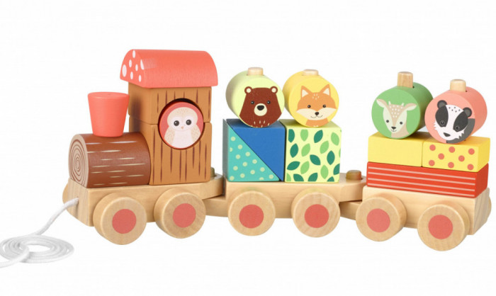 Trenulet din lemn cu forme si animale Orange Tree Toys