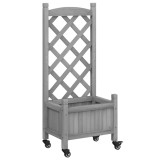 Cumpara ieftin Jardiniera cu spalier si roti, gri, lemn masiv de brad