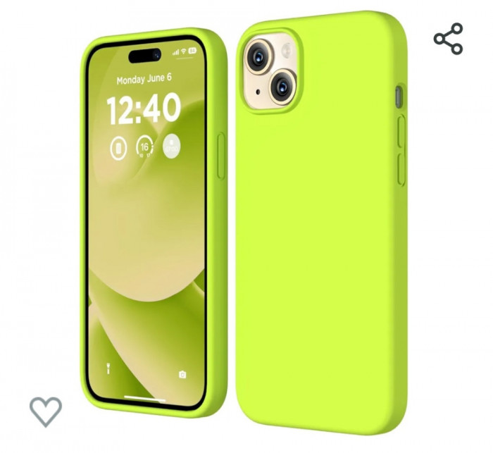 Husa silicon antisoc cu microfibra interior pentru Iphone 15 Plus Verde Neon