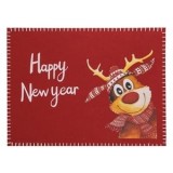 Suport Farfurie Craciun Fetru Rosu cu Model Ren Happy New Year, CMCLASS