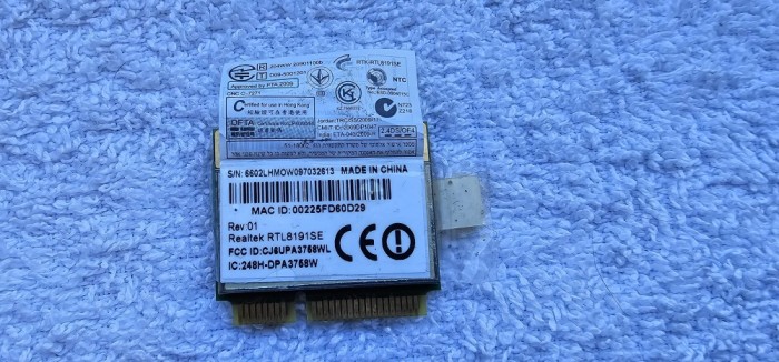 Placă de rețea Realtek RTL8191SE Wireless LAN 802.11n PCI-E