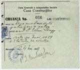 Romania, Casa Centrala a Asigurarilor Sociale, Casa Constructiilor, Chitanta, 1939