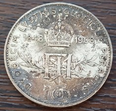 (A975) MONEDA DIN ARGINT AUSTRIA - 1 CORONA COROANA 1908, COMEMORATIVA - 60 DE ANI DE DOMNIE FRANZ JOSEPH, PATINA SUPERBA