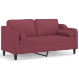 Canapea cu 2 locuri cu pernute, rosu vin, 140 cm, textil