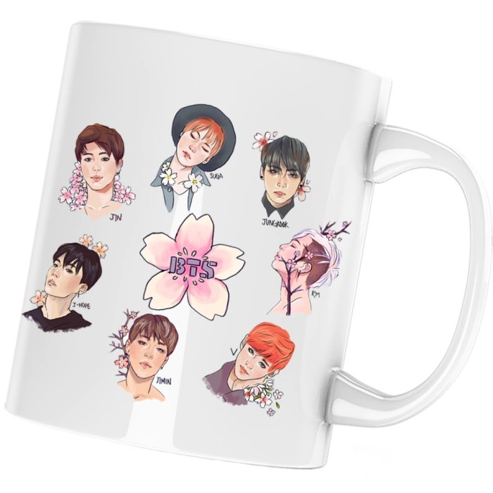 Cana alba personalizata &quot;BTS All Crew Gang Flower&quot;, INOVATIX&reg;. 330 ml
