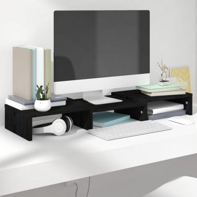 vidaXL Stand pentru monitor, negru, 60x24x10,5 cm, lemn masiv de pin foto