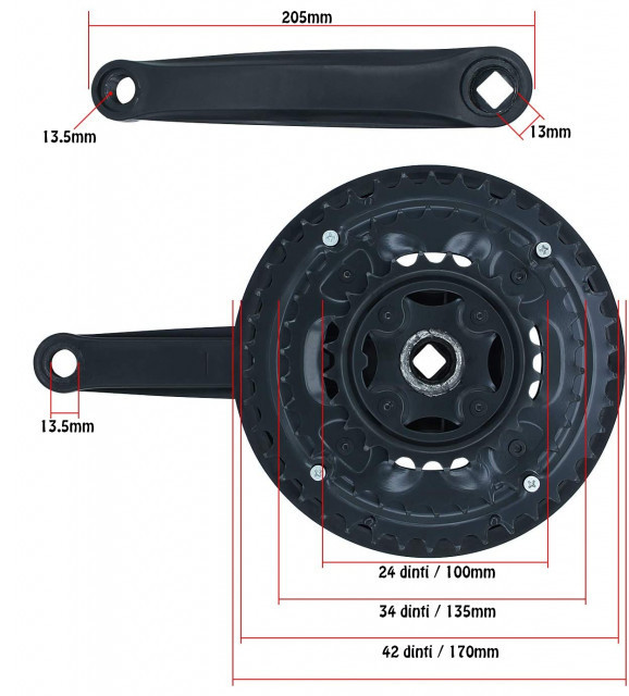 Angrenaj bicicleta mountain bike (42T-34T-24T) - negru